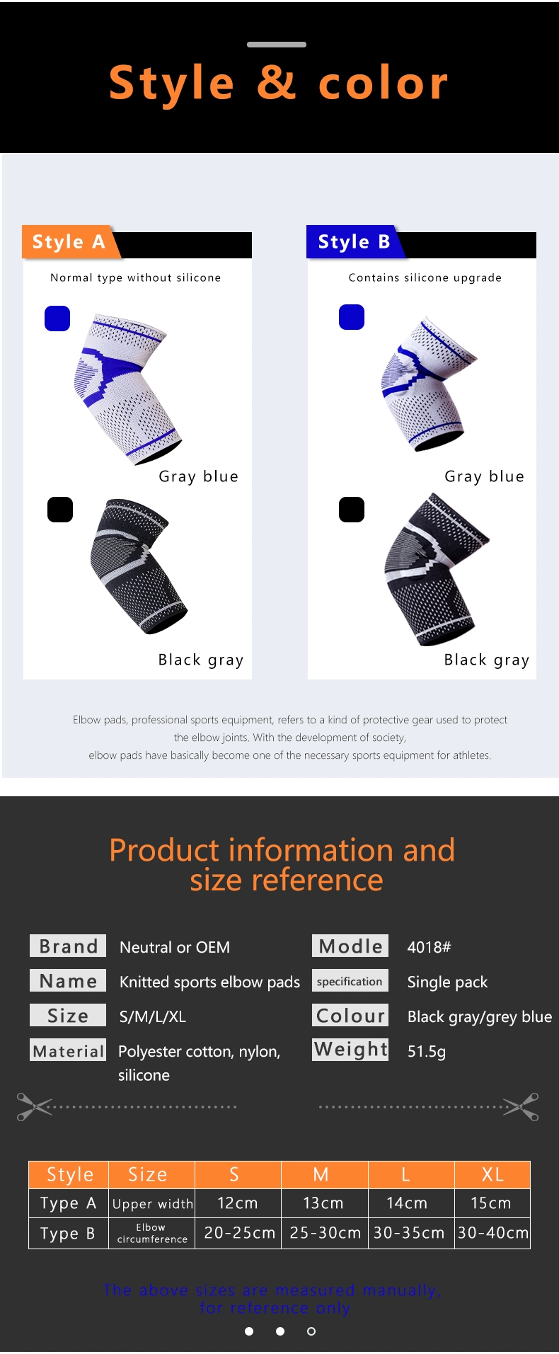 4018# High Quality Wholesale Elbow Brace Compression Sleeve Elastic Elbow Pad